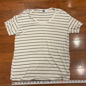 Old Navy Luxe Striped V Neck T Shirt‎ White Black Womens XS Short Sleeve